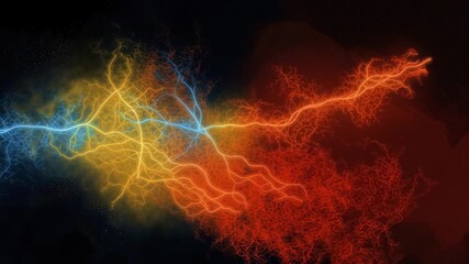 Poster - Electric Current Wave with Blue and Orange Glow, Abstract Art Representation of Energy Flow