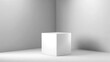 © Stock by Hemal - High-quality photo of white cube podium platform isolated on png 3d geometric background of blank box product stage stand minimal display empty rectangle pedestal block object.