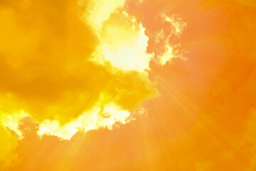Wall Mural - orange sky with clouds during hot summer weather