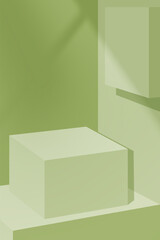 Poster - Pale Green Studio background 3D steps cylinder pedestal podium with shadow, light overlay on wall green background.Abstract minimal scene mockup products display stage showcase.Vector geometric forms