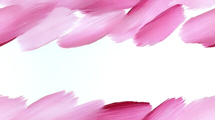 Poster - Pink watercolor brush strokes creating abstract border frame on white background, artistic design element for stationery, wedding invitations and feminine branding.