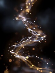 Poster - Glowing spiral light trails with golden particles and bokeh effects on dark background create magical atmospheric motion for luxury design projects.