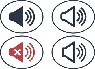 Fototapete - speaker icon set. sound on and mute button with volume increase and decrease symbol. icons for player, video, app, ui design element. transparent png and vector.buttons, graphic, increase, loud,