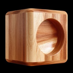 Poster - Wooden Cube with Hollowed Circle in Modern Art Style for Creative Home Decor Enhancements and Design Inspiration
