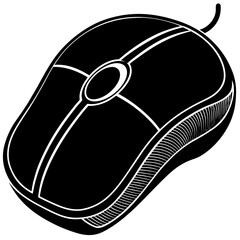 Fototapete - A black computer mouse with a cord, isolated on a white background