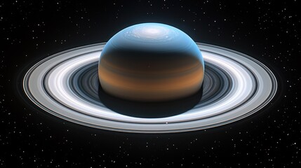 Wall Mural - A vibrant, detailed depiction of a ringed planet, set against a star-studded night sky