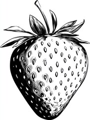 Poster - Modern Black-And-White Art of a Strawberry Featuring Vibrant Red Seeds in a Clean Side View