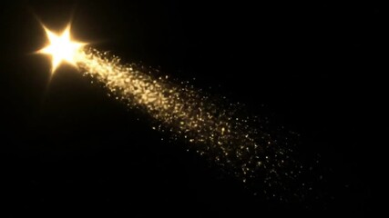 Wall Mural - A golden shooting star streaks across a black background leaving a trail of glittering particles