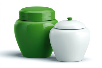 Poster - Colorful ceramic jars in green and white display unique design and functionality for home decor or storage purposes
