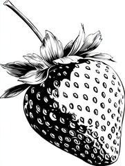 Poster - Modern Black and White Design of a Strawberry Featuring Vibrant Red Seeds in a Clean Side View Setting