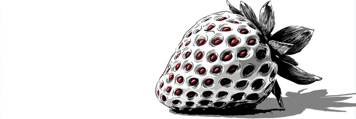 Aufkleber - Modern Black and White Illustration of a Strawberry Highlighting Red Seeds With a Clean Background