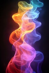 Wall Mural - Vibrant multicolored smoke swirls creating abstract flowing patterns against dark background, transitioning from warm orange to cool blue tones in ethereal dance.