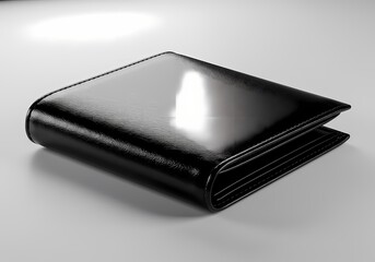 shiny black leather wallet: luxury accessory product photography