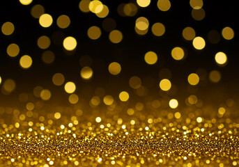 Poster - Golden glitter sparkles on a dark, bokeh background.