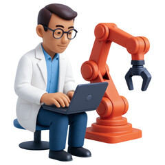 Poster - Scientist Using Laptop Computer with Robotic Arm Automation Technology