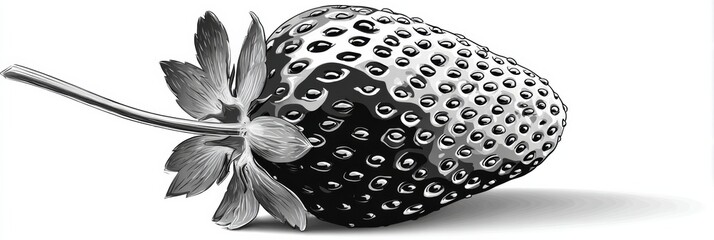 Poster - Modern Black-And-White Illustration of a Strawberry Featuring Red Seeds