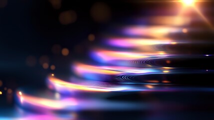 Poster - Abstract glowing light waves with blue and orange colors creating dynamic motion effect against dark background, modern futuristic design for technology concepts.