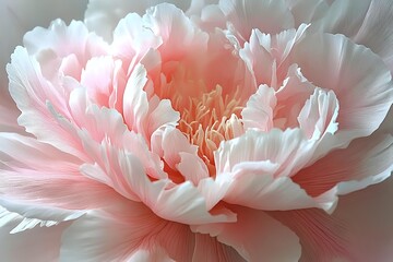 Poster - Delicate pink peony flower in full bloom with layered ruffled petals, soft focus macro photography showing intricate petal texture and gentle coral tones.