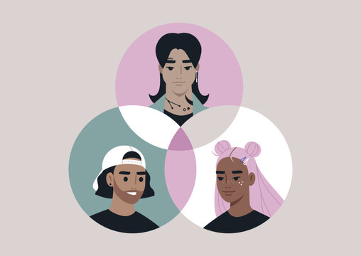 Distinct diagram portraits showcase a blend of artistic styles and vibrant personalities, illustrating the unique narratives and connections among different individuals