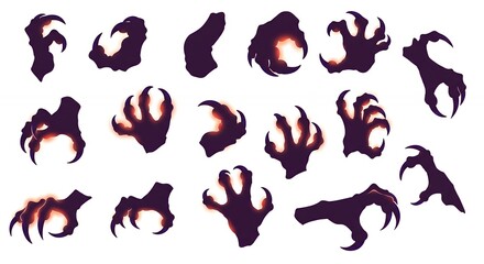 Claw shapes collection isolated on white background