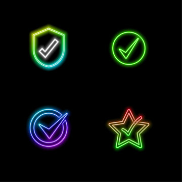 3D realistic green right check mark sign in circle.neon style. Yes or correct sign. Validation, approved concept, choice symbol, secure account, confirmed transaction three-dimensional vector minimal