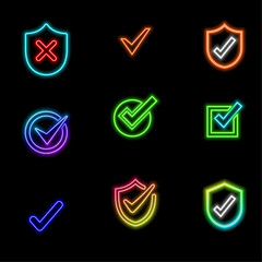 Fototapete - Approved icon. neon style.Blue star shape and white check mark icon. 3D rendering