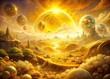 © LittleBird919 - Golden Yellow Surreal Background Photography: Abstract Dreamlike Landscape, Fantasy Art, Golden Hour, Sun, Light Rays, Celestial, Mystical