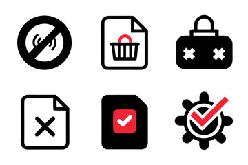 Fototapete - Set of Black and Red Icons Representing Different Actions and States Including Forbidden Shopping Security Error Success and Settings on a White Background