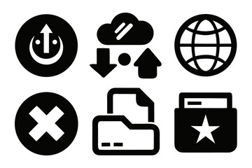 Fototapete - Set of Black and White Vector Icons Representing Upload Cloud Globe Cancel Folder and Favorite Suitable for Web Design Mobile Apps and User Interface Elements