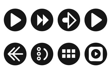 Fototapete - Set of Black and White Minimalist Style Icons for User Interface Design Including Play Fast Forward Menu and Other Common Symbols for Apps and Websites