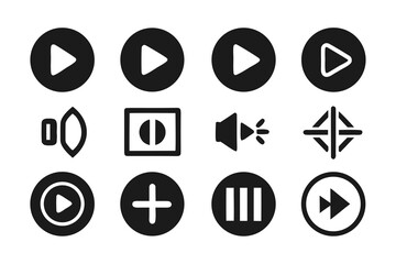 Fototapete - Collection of Black and White Media Player Icons Including Play Pause Volume Full Screen and Fast Forward Perfect for App Design and User Interface Elements