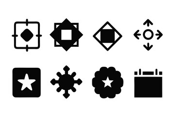 Fototapete - Set of eight different abstract black and white icons including a target a star in a square a flower and arrows pointing in all directions