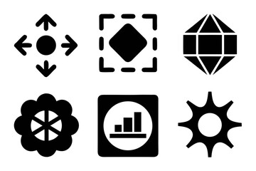 Poster - Collection of Black and White Abstract Vector Icons Representing Expand Select Diamond Flower Growth Chart and Gear Isolated on a White Background for Graphic Design
