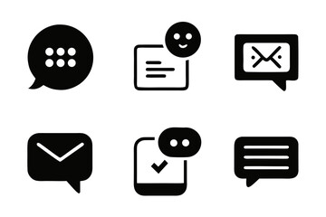 Fototapete - Set of Black and White Minimalist Communication Icons Depicting Message Mail Notification and Feedback for Web Design Mobile Apps and User Interface Elements in Vector
