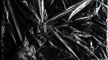 Wrinkled plastic wrap texture on a black background