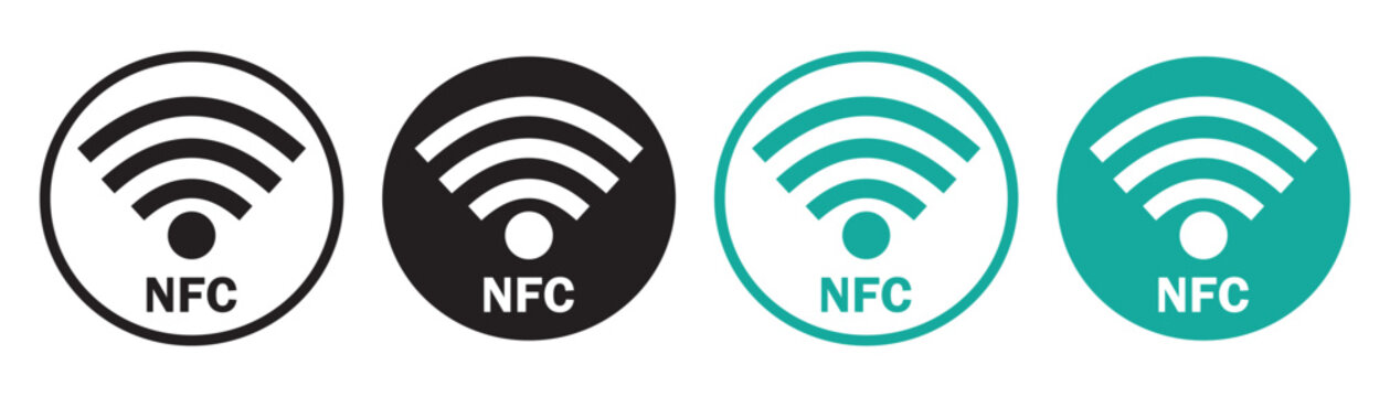 NFC icon set. NFC flat thin line icon collection, vector symbol website logo design. NFC icons isolated flat vector in fill and outline for web or mobile app. Wireless payment. Vector illustration.