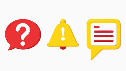 Poster - Set of three flat design icons representing communication and alerts on a white background