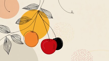 Poster - Bold Abstract Fruit Lineart Design With Colorful Elements and Soft Background