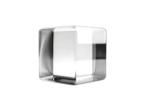 Polished metallic cube with smooth edges on dark background shiny reflective, Isolated, Transparent Png