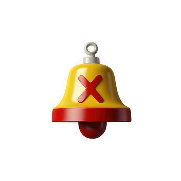 3d rendered yellow bell with red x mark isolated on transparent background