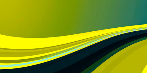 Poster - Abstract curved lines in shades of yellow, green, and blue creating a flowing wave pattern with a sense of motion and energy