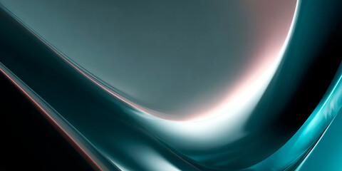 Poster - smooth flowing abstract background with soft teal, gray, and pink gradients and glossy curved surfac