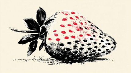 Poster - Strawberry Illustration Featuring Vivid Red Seeds and a Clean Modern Black-And-White Style With Artistic Details