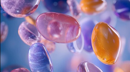 Satisfying looping animation of floating vertical shapes with a soft jelly texture. Abstract background in a gentle, pastel color palette for kids or wellness concepts.

