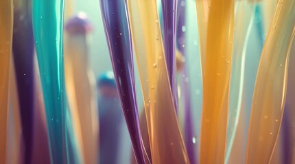 Satisfying looping animation of floating vertical shapes with a soft jelly texture. Abstract background in a gentle, pastel color palette for kids or wellness concepts.

