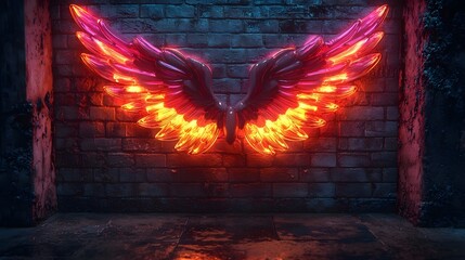 Poster - Vibrant Neon Email Icon with Glowing Wings