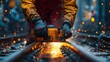 © purart - Industrial worker cuts metal with power tool