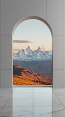 Wall Mural - Archway to Majestic Mountains: Modern Interior Design