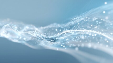 Leinwandbilder - Abstract blue tech wave with white digital data lines, glowing particles, futuristic background for wallpaper, poster, banner, embodying innovation, science, cyber design
