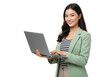 © Image stock - Young asian woman working on a laptop isolated on transparent background